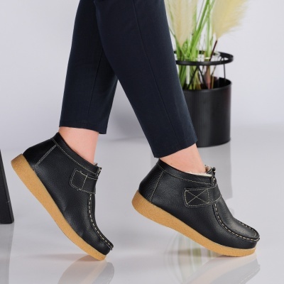 Ghete dama piele naturala imblanite comode – KALINDA Black - Img 3