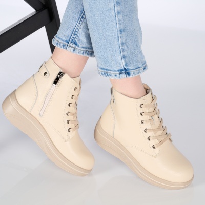 Ghete dama piele naturala imblanite comode – NADIA Beige - Img 4