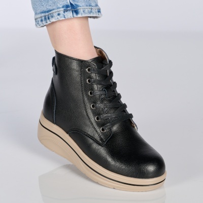 Ghete dama piele naturala imblanite comode – NADIA Black