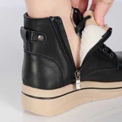 Ghete dama piele naturala imblanite comode – NADIA Black - Img 4