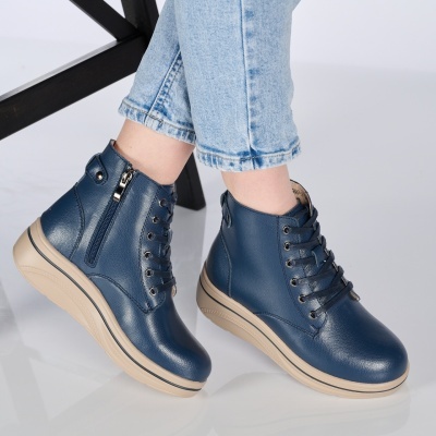 Ghete dama piele naturala imblanite comode – NADIA Navy - Img 2