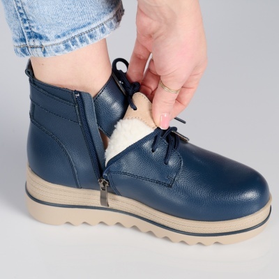 Ghete dama piele naturala imblanite talpa striata – NANCY Navy - Img 4