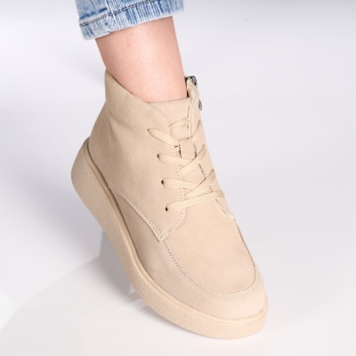 Ghete dama piele naturala intoarsa imblanite – LISANDRA Beige - Img 2
