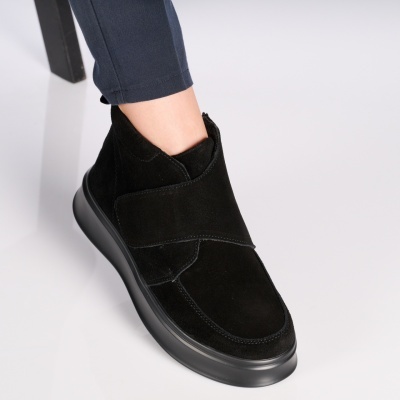 Ghete dama piele naturala intoarsa imblanite – MARIBEL Black - Img 4
