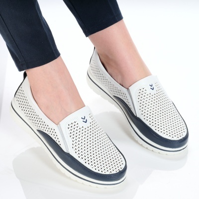 Pantofi dama piele naturala casual – ROSALINE White&Blue - Img 2