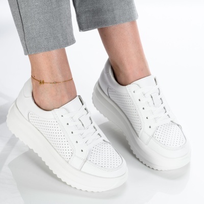Pantofi dama piele naturala casual – ZINA White - Img 3