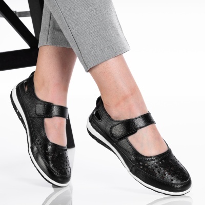 Pantofi dama piele naturala cu bareta - ALINA White/Black - Img 2