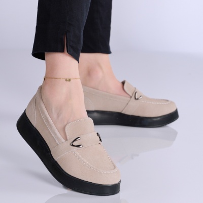 Pantofi dama piele naturala intoarsa comozi – INSULA Beige - Img 2
