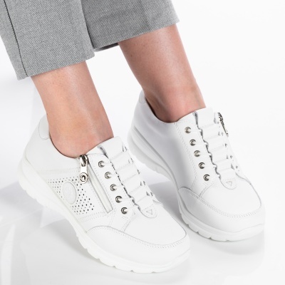 Pantofi dama piele naturala talpa comoda - ZARINA White - Img 3