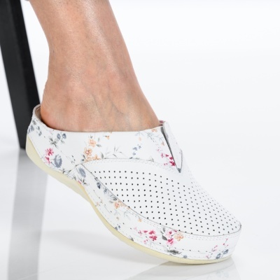 Saboti dama piele naturala comozi – ALICE White Flours
