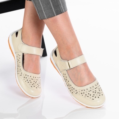 Sandale dama piela naturala lejere cu bareta - CORINA Beige - Img 2