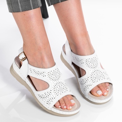 Sandale dama piele naturala comode - AURA White - Img 2