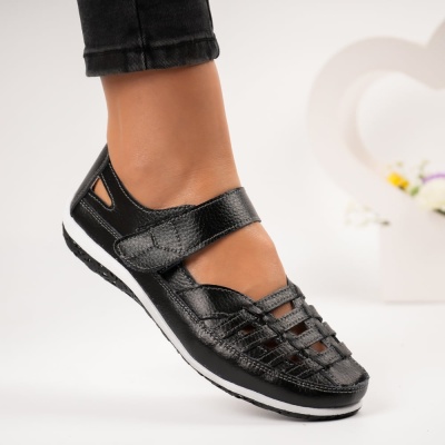 Sandale dama piele naturala perforate cu arici – LUNA Black - Img 4