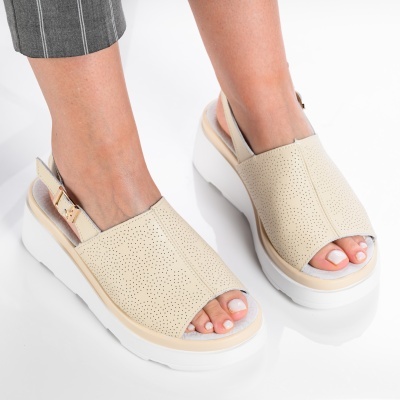 Sandale dama piele naturala talpa comoda - ANDREEA Beige - Img 2