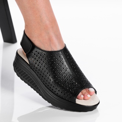 Sandale dama piele naturala talpa ortopedica - ANAMARIA Black