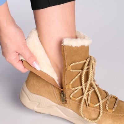 Ghete dama piele naturala imblanite calduroase – LESLEY Camel - Img 2