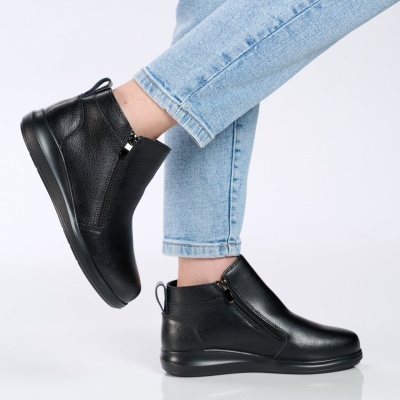 Ghete dama piele naturala imblanite comode – KASANDRA Black - Img 4