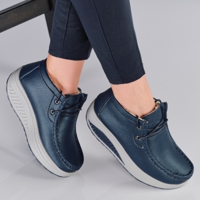Ghete dama piele naturala imblanite talpa ortopedica – JENNIFER Blue - Img 2
