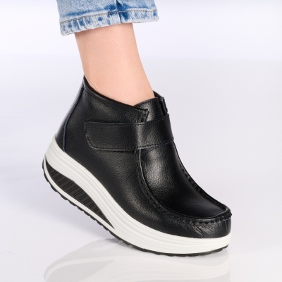 Ghete dama piele naturala imblanite talpa ortopedica – KATE Black - Img 2