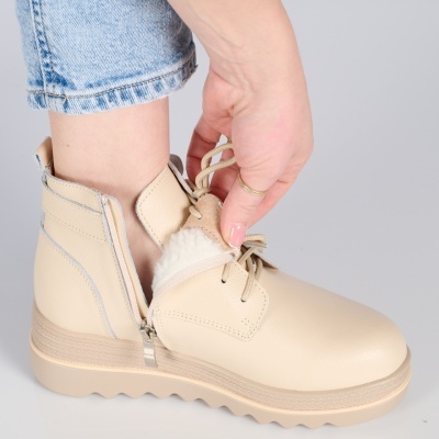 Ghete dama piele naturala imblanite talpa striata – NANCY Beige - Img 4