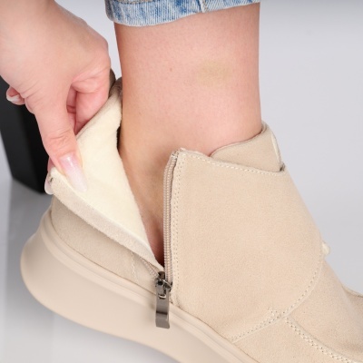 Ghete dama piele naturala intoarsa imblanite – MARIBEL Beige - Img 4