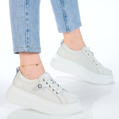 Pantofi dama piele naturala casual – PAMELA White - Img 2