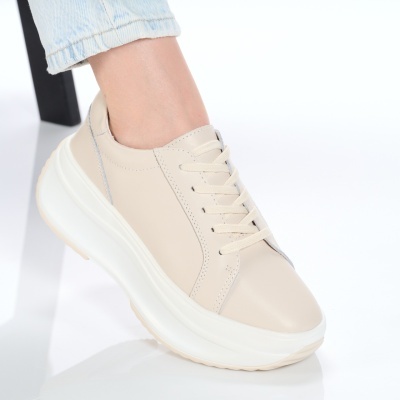 Pantofi dama piele naturala comozi talpa ortopedica – OTILIA Beige - Img 2