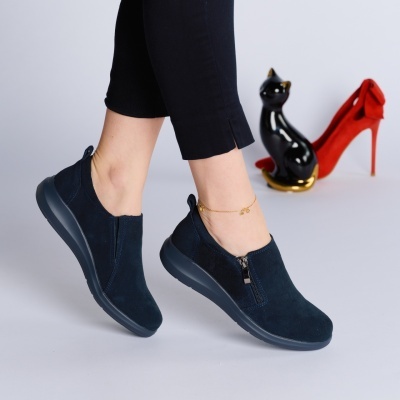 Pantofi dama piele naturala intoarsa casual – ELA Navy - Img 3