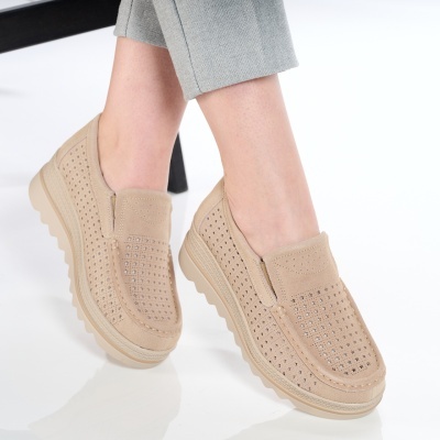 Pantofi dama piele naturala intoarsa comozi – THALIA Khaki