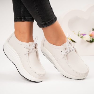 Pantofi dama piele naturala talpa ortopedica – BEATRICE White - Img 2