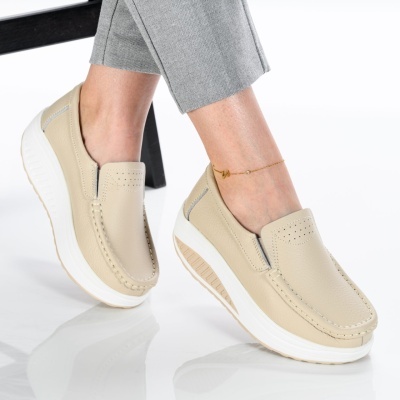 Pantofi dama piele naturala talpa ortopedica – IRIS Beige - Img 2