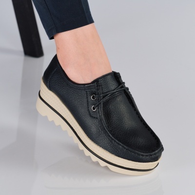 Pantofi dama piele naturala talpa striata – ISABEL Black