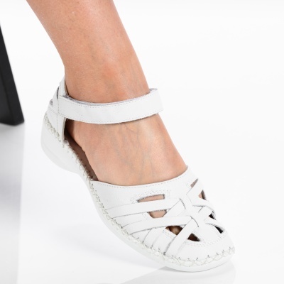 Sandale dama piele naturala comode - ANASTASIA White