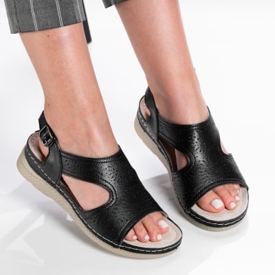 Sandale dama piele naturala comode - AURA Black - Img 2