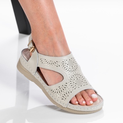 Sandale dama piele naturala comode - AURA Grey - Img 3