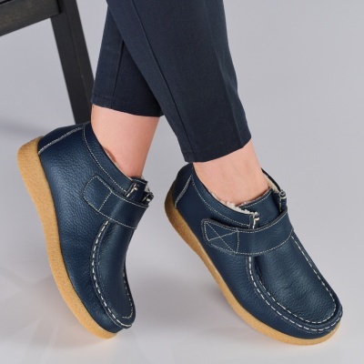 Ghete dama piele naturala imblanite comode – KALINDA Blue - Img 4