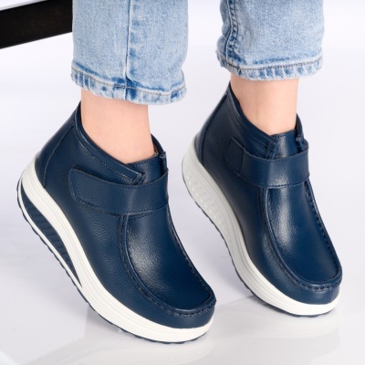 Ghete dama piele naturala imblanite talpa ortopedica – KATE Blue - Img 2