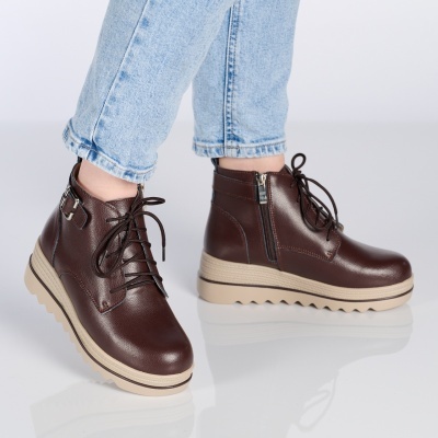 Ghete dama piele naturala imblanite talpa striata – NANCY Dark Brown - Img 4