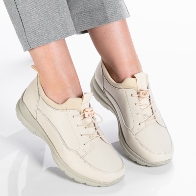 Pantofi dama piele naturala casual - FLAVIA Beige - Img 3