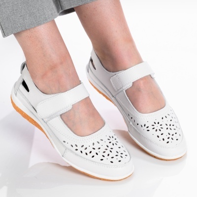 Pantofi dama piele naturala cu bareta - ALINA White - Img 3