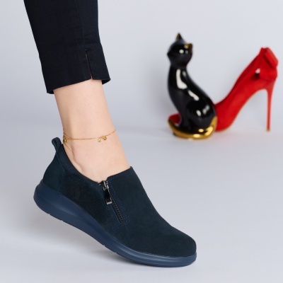 Pantofi dama piele naturala intoarsa casual – ELA Navy