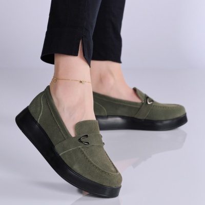 Pantofi dama piele naturala intoarsa comozi – INSULA Green - Img 2