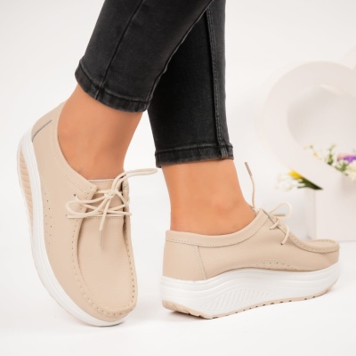 Pantofi dama piele naturala talpa ortopedica – BEATRICE Beige - Img 3