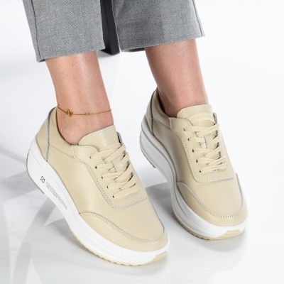Pantofi dama piele naturala talpa ortopedica – IMALA Beige - Img 3