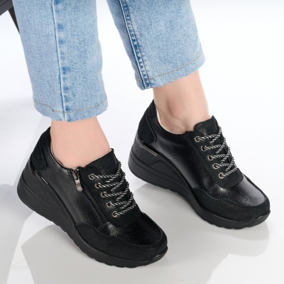 Pantofi dama piele naturala talpa ortopedica – PETRONELA Black - Img 3