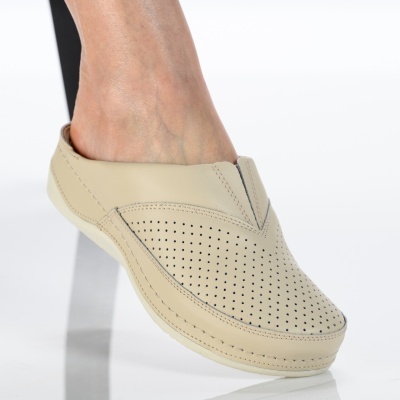 Saboti dama piele naturala comozi – ALICE Beige - Img 1