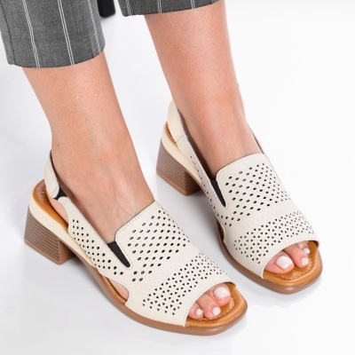Sandale dama piele naturala casual - CARLA Beige - Img 3