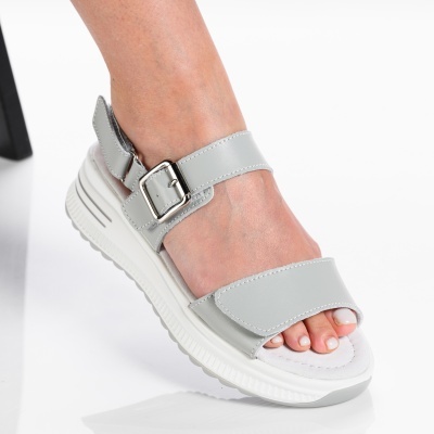 Sandale dama piele naturala casual comode - CELIA Grey