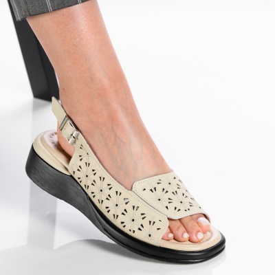 Sandale dama piele naturala comode - ANGELA Beige - Img 1