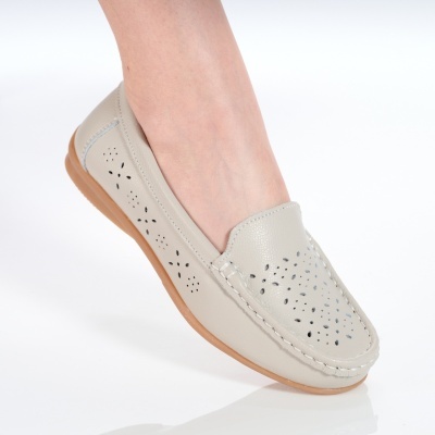 Balerini dama piele naturala perforati comozi – THEA Grey
